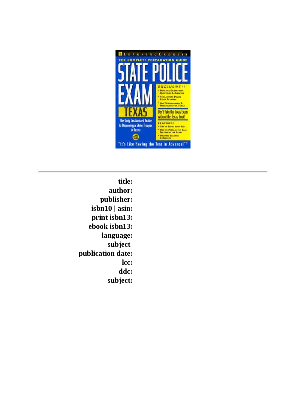 Preview image for State Police Exam Texas - Complete Preparation Guide (LearningExpress Editors)